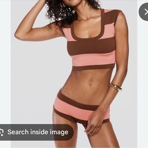Striped Brown and Coral Women's Swim Set